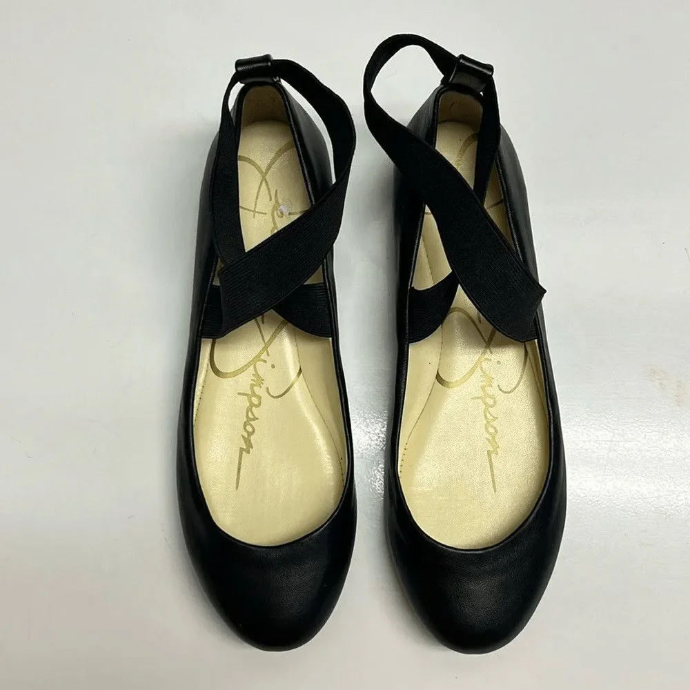 Jessica Simpson Black Criss Cross Ankle Ballet Rounded Toe Flats- 6.5M